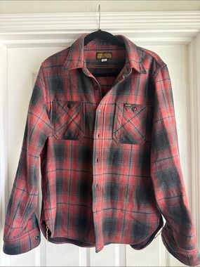 Iron Heart UHF Men's Red & Black Plaid Button-Down Flannel Shirt